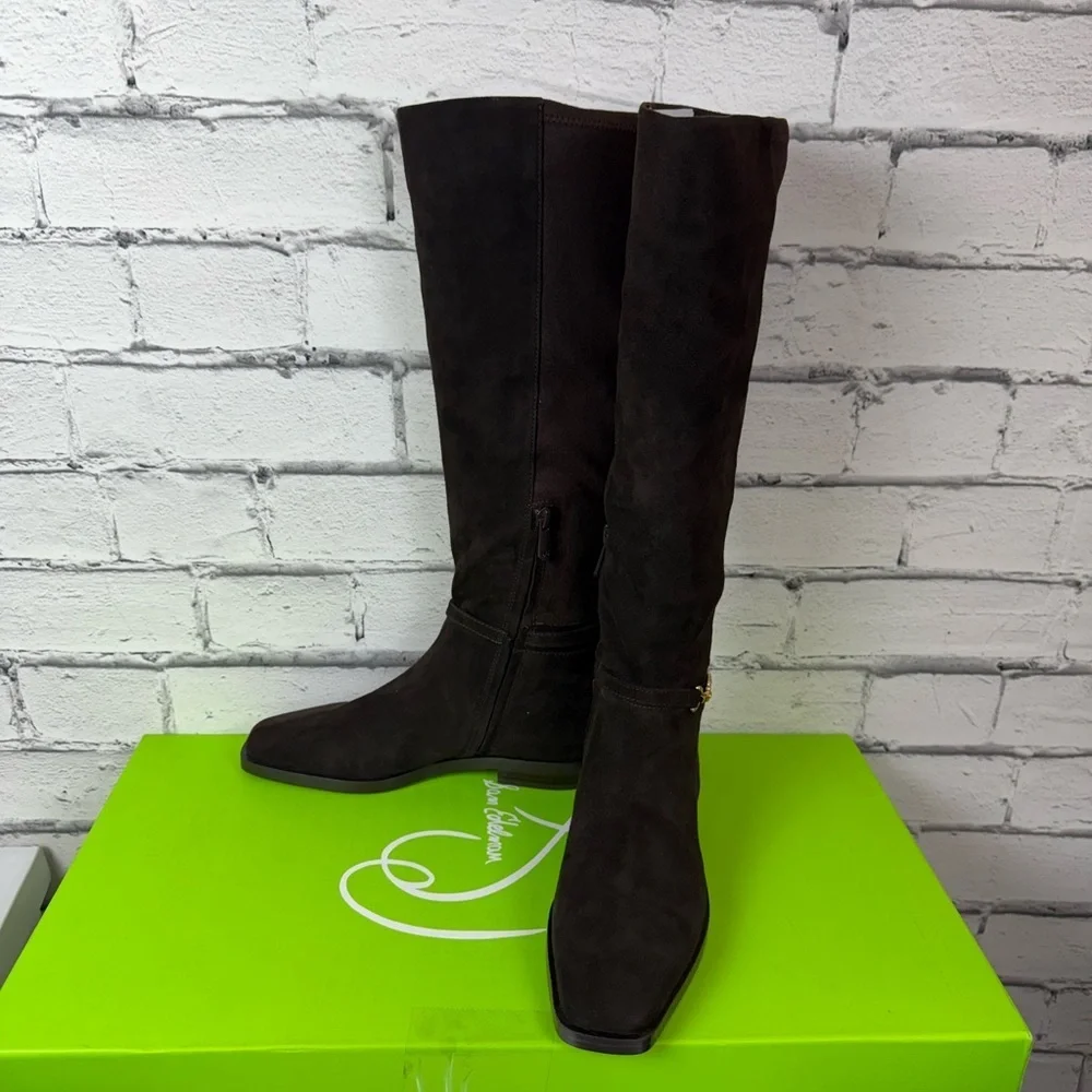Sam Edelman Clive Chocolate Brown Suede Knee High Zipper Boots Size 5 NEW Riding